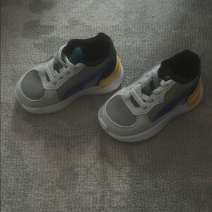 Puma Kids White, Gray, Blue & Yellow Sneaker